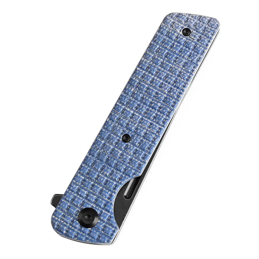 Tenable Anomaly T2038T3 – 3.14" Blackwash Nitro-V Tanto Blade, Blue Micarta Handle with Frag Pattern and Liner Lock