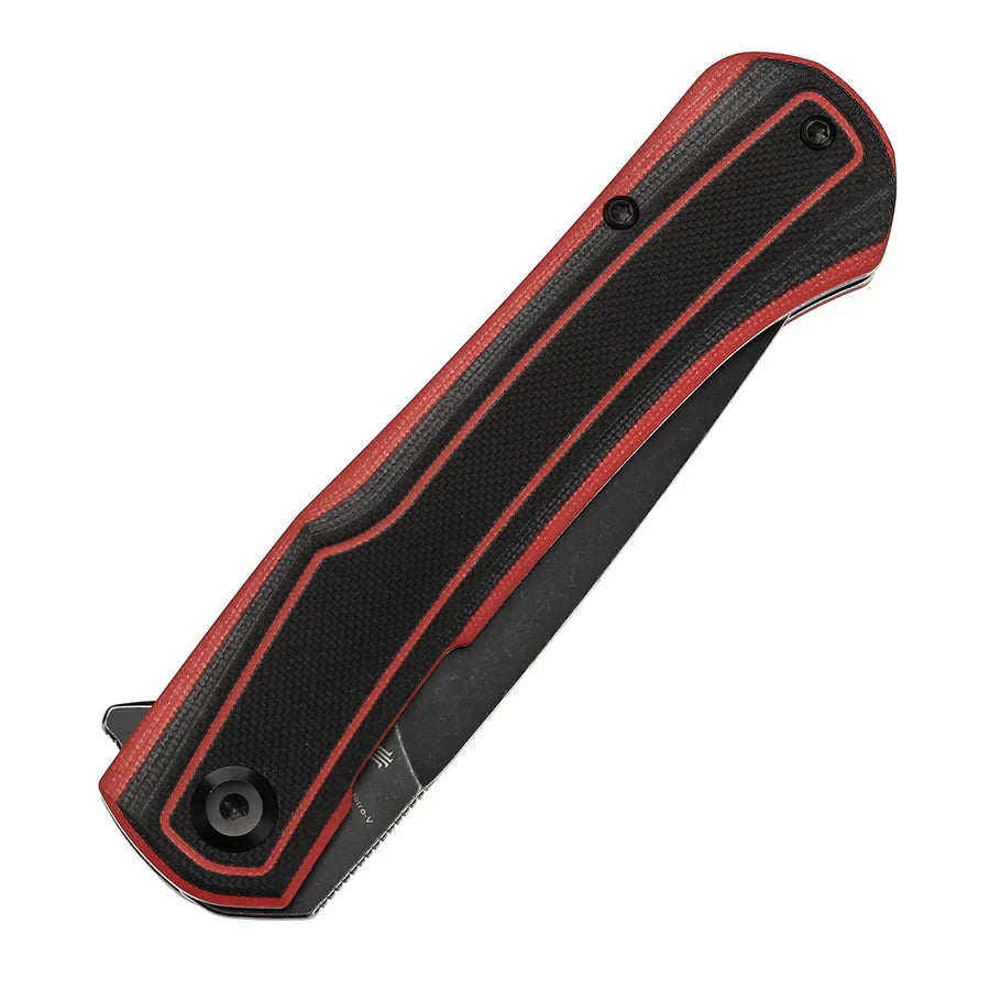 Tenable Kratos T1024A1 – 3.79" Nitro-V Blackwash Drop Point Blade, Black & Red G10 Handle, Liner Lock – Designed by Ostap Hel
