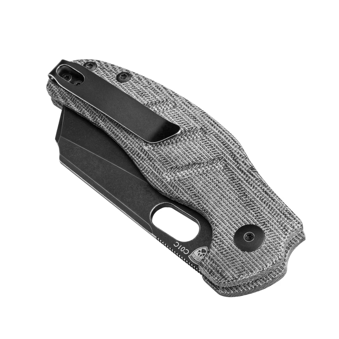 Kizer Sheepdog Button Lock 3.29in 154cm Black Stonewashed Blade Micarta Handles - V4488BC1
