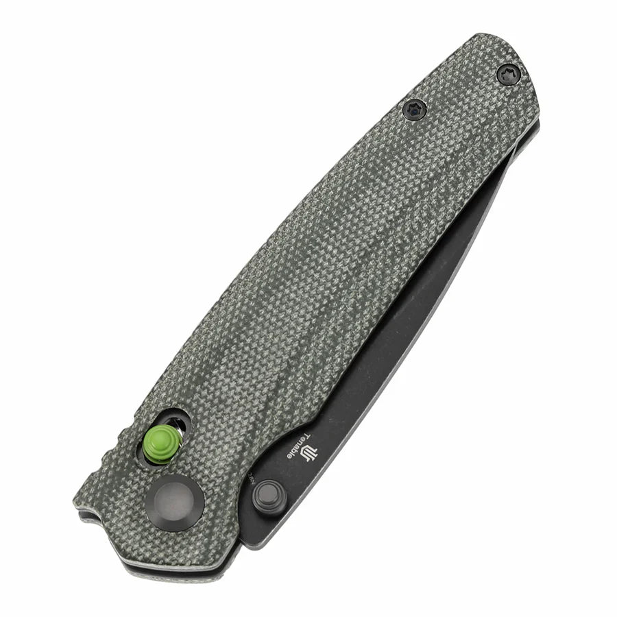 Tenable Raven T2109V5 – 3.14" Blackwashed 14C28N Drop Point Blade, Green Micarta Handle, Crossbar Lock – Designed by Black Bird Blades