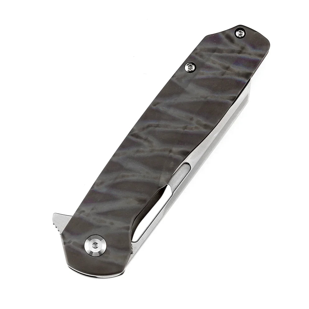 Kansept Shard K1006A15 – 3.48" Satin CPM-S35VN Reverse Tanto Blade, Tiger Stripe Flamed Titanium Handle, Frame Lock – Designed by Kim Ning
