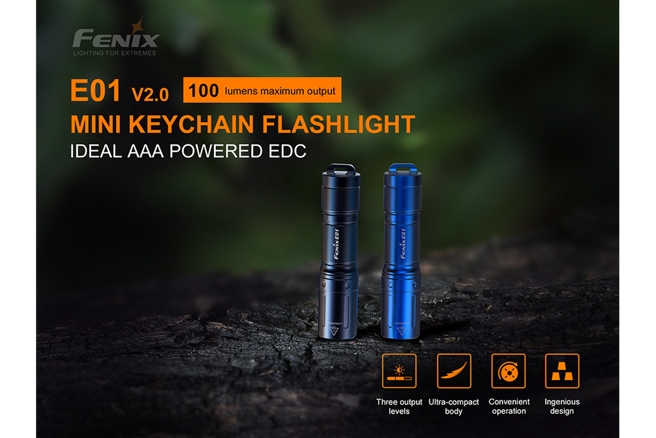 Fenix E01 V2 100 Lumen AAA Twist EDC Flashlight - Blue