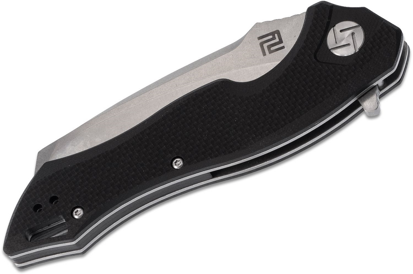 ArtisanCutlery Eagle Flipper Knife 3.46" Stonewashed D2 Hawkbill Blade, Black G10 Handles - 1816P-CGF