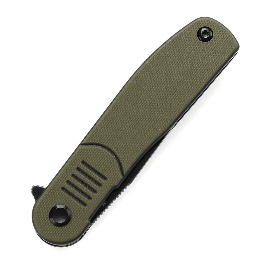 Tenable Einar Folding Knife 3.13" Blackwash Nitro-V Blade, Olive Green & Black G10 Handle - T2072A1