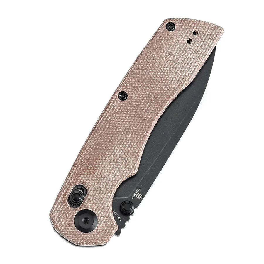 Tenable Kryo T1001V5 – 3.58" Blackwash 14C28N Blade, Brown Micarta Handle with Liner Lock