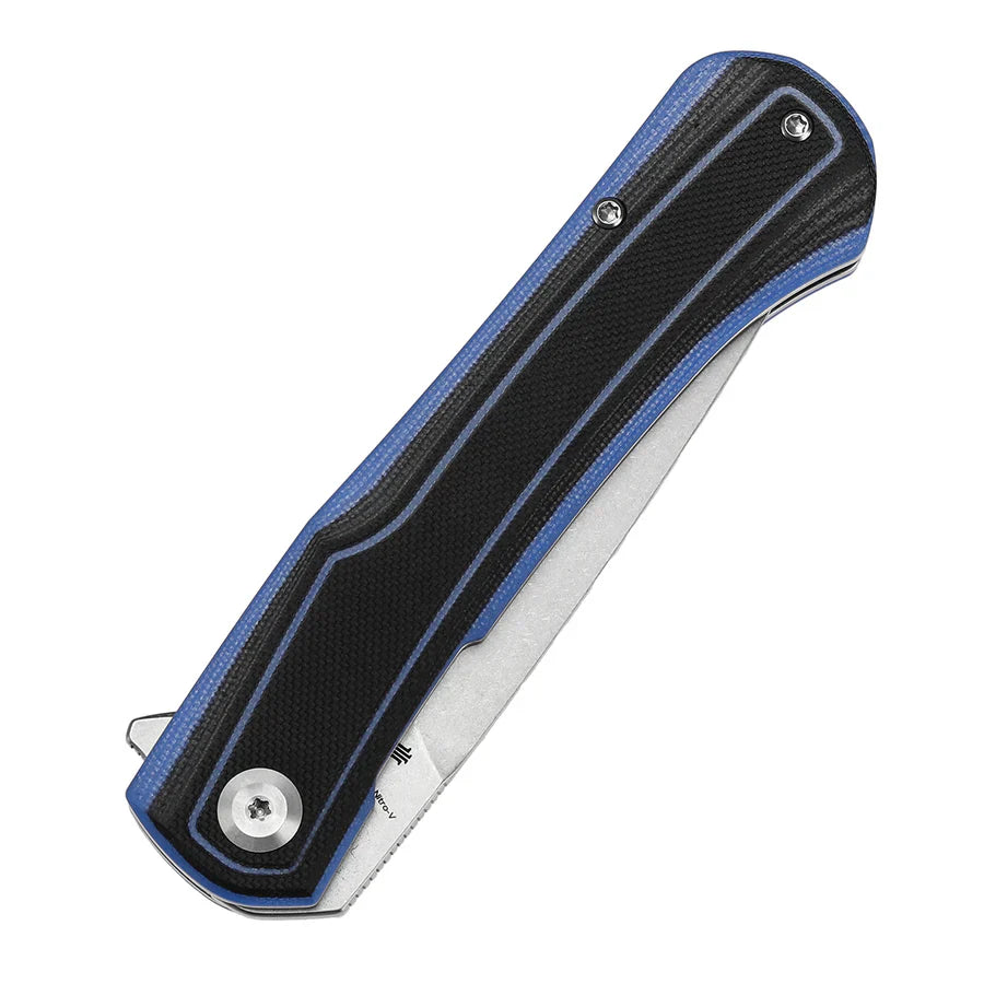 Tenable Kratos T1024A2 – 3.79" Nitro-V Blackwash Drop Point Blade, Black & Blue G10 Handle, Liner Lock – Designed by Ostap Hel