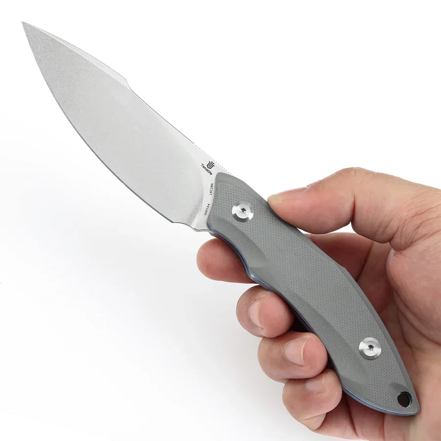 Tenable Luccio G007A4 – 3.81" Stonewashed 14C28N Blade, Grey G10 Handle