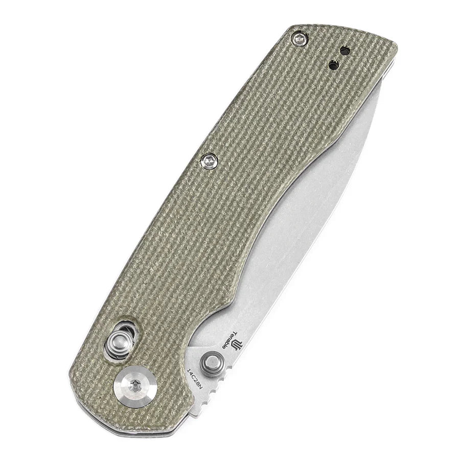 Tenable Kryo T1001V6 – 3.58" Stonewashed 14C28N Blade, Green Micarta Handle with Liner Lock