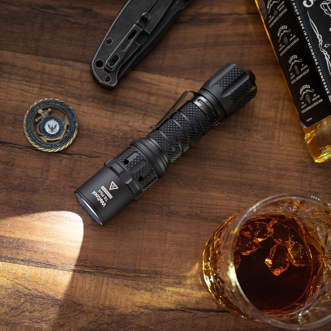 Weltool T8Plus (71236) tactical flashlight body with stainless steel pocket clip