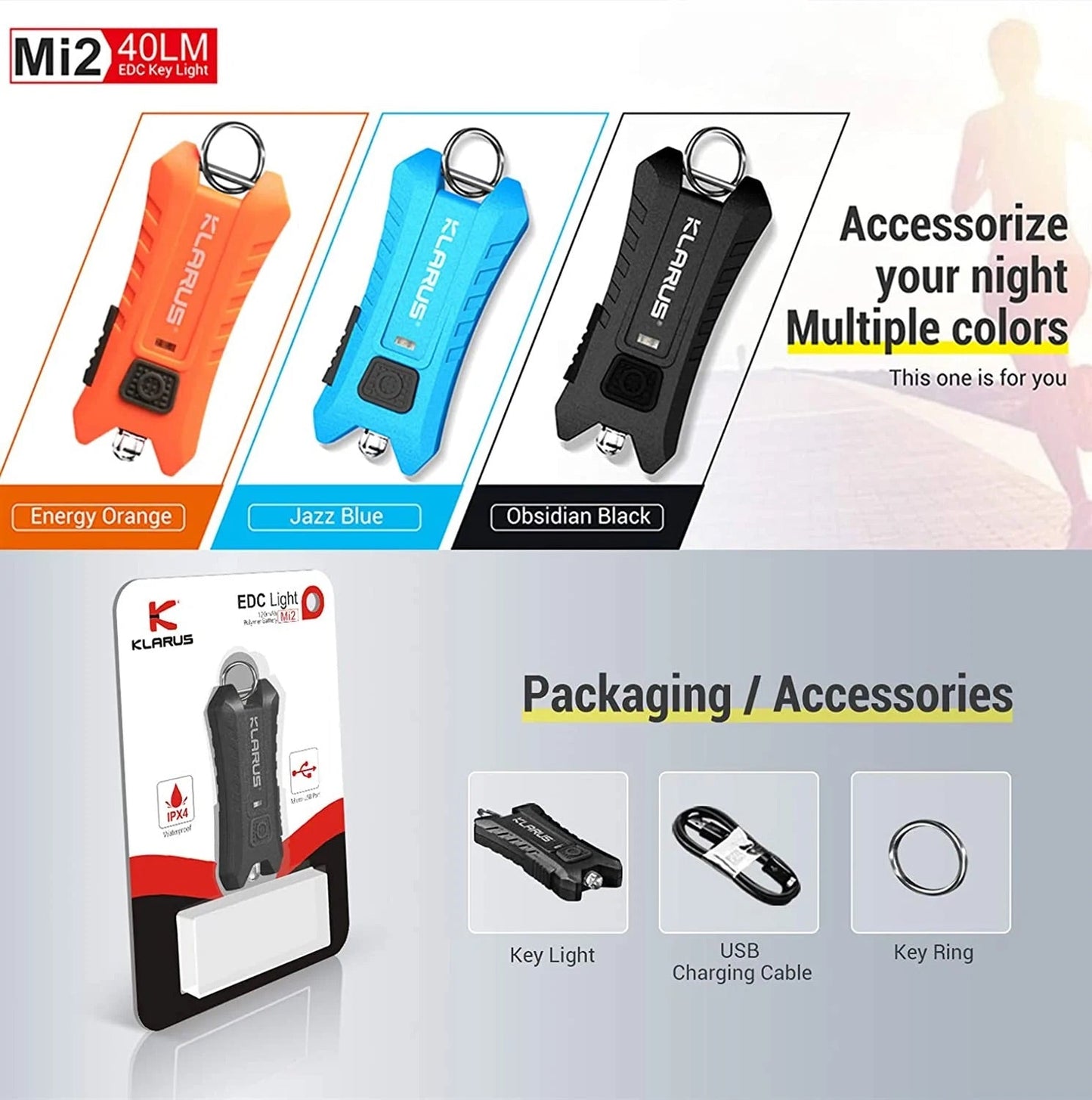 Klarus Mi2 40 Lumen Rechargeable Keychain Light - Energy Orange