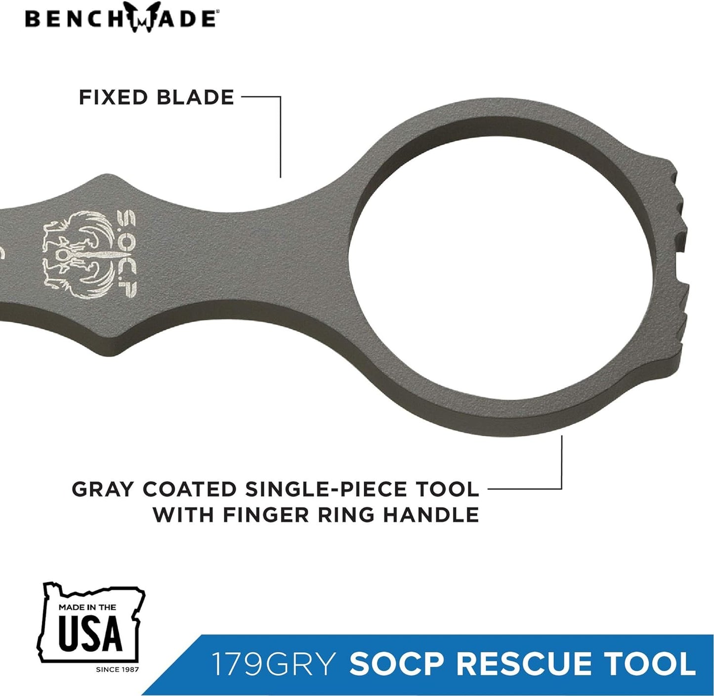 Benchmade SOCP 179GRY rescue hook blade detail with belt and cord cutter