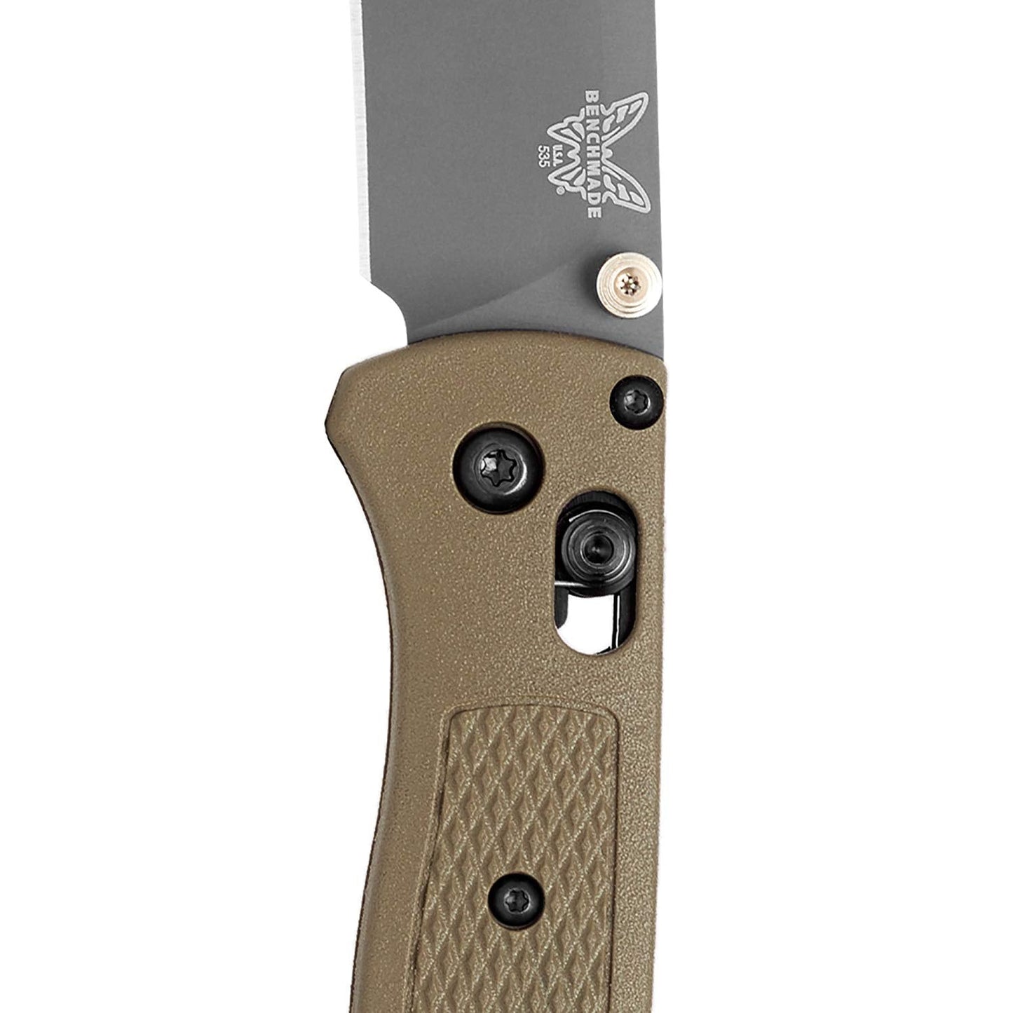 Benchmade Bugout 535GRY-1 profile view – ultralight 1.85 oz EDC folding knife, Ranger Green Grivory
