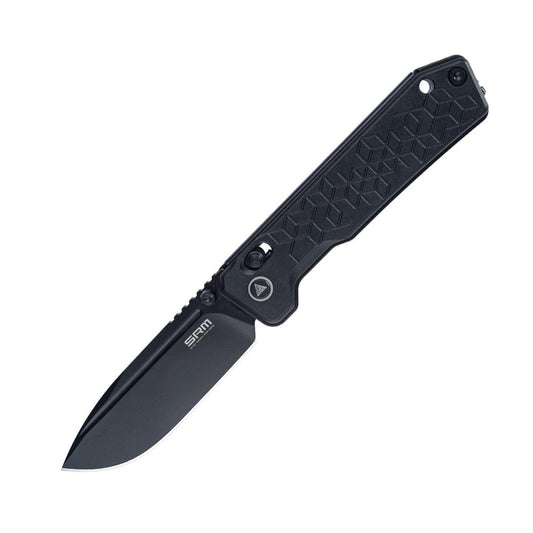 SRM Rubik - 3.4" Black Titanium Coated Blade - Anodized Black Aluminum Handle - 7228B-AB