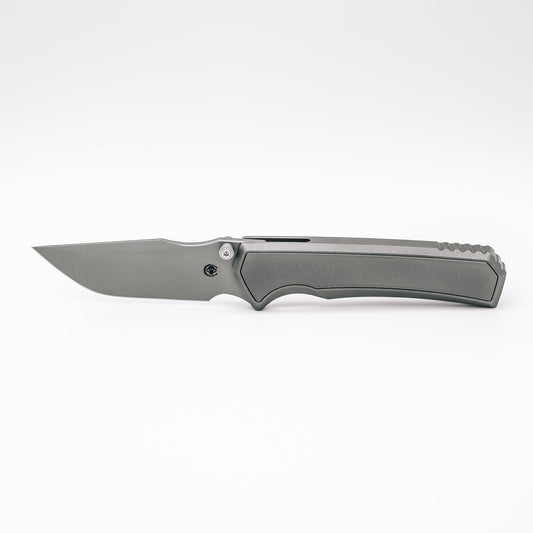 Chaves Knives x Sam Tran Arison Street Stonewash front view – 3.25" Stonewash M390 drop point titanium integral folding knife