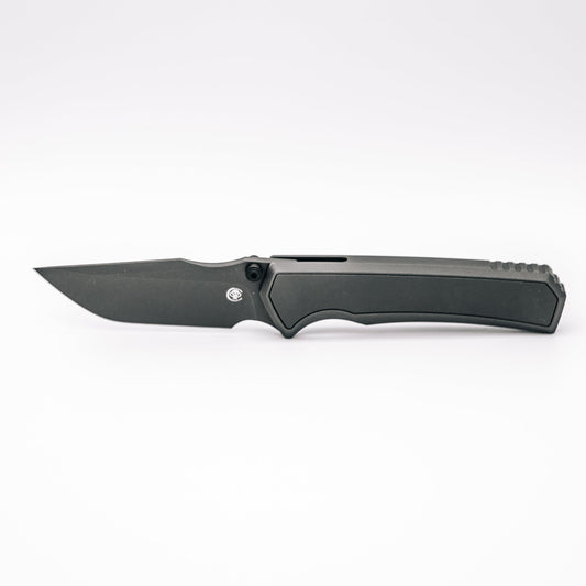 Chaves Knives x Sam Tran Arison Street Gray PVD front view – 3.25" Gray PVD M390 drop point titanium integral folding knife