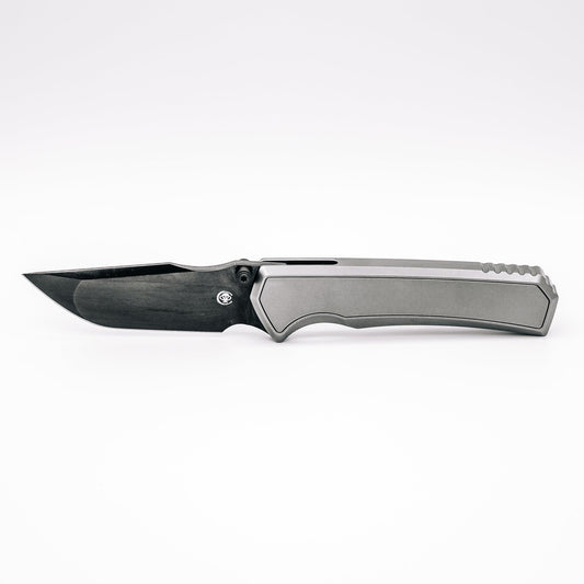 Chaves Knives x Sam Tran Arison Street Bright SW DLC front view – 3.25" DLC M390 drop point titanium integral folding knife