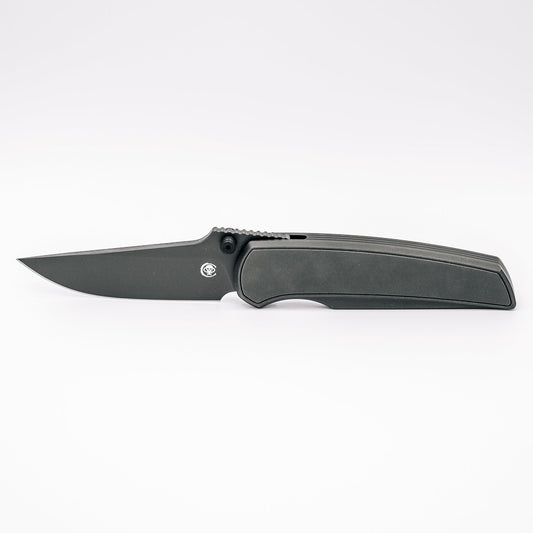 Chaves Knives x Jake McCoy Disciple Street Gray PVD front view – 3.60" Gray PVD M390 drop point titanium integral folding knife