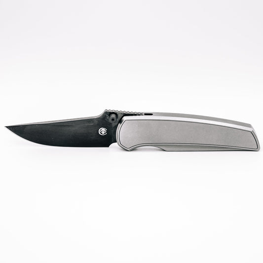 Chaves Knives x Jake McCoy Disciple Street Bright SW DLC front view – 3.60" DLC M390 drop point titanium integral folding knife