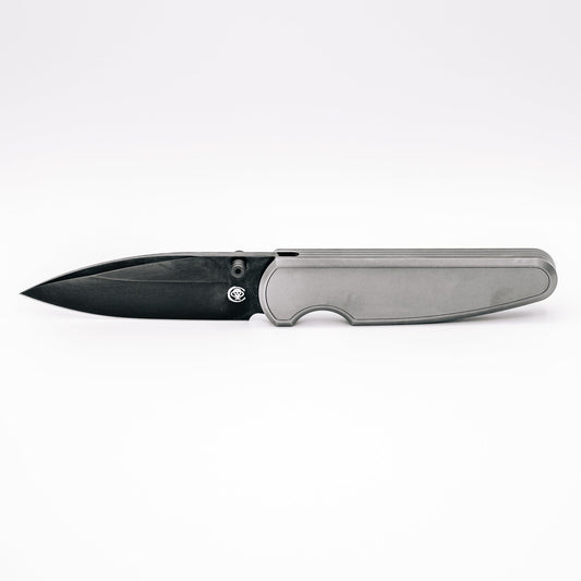 Chaves Knives x Brad Blount Phase 229 Bright SW DLC front view – 3.75" DLC M390 drop point titanium integral folding knife