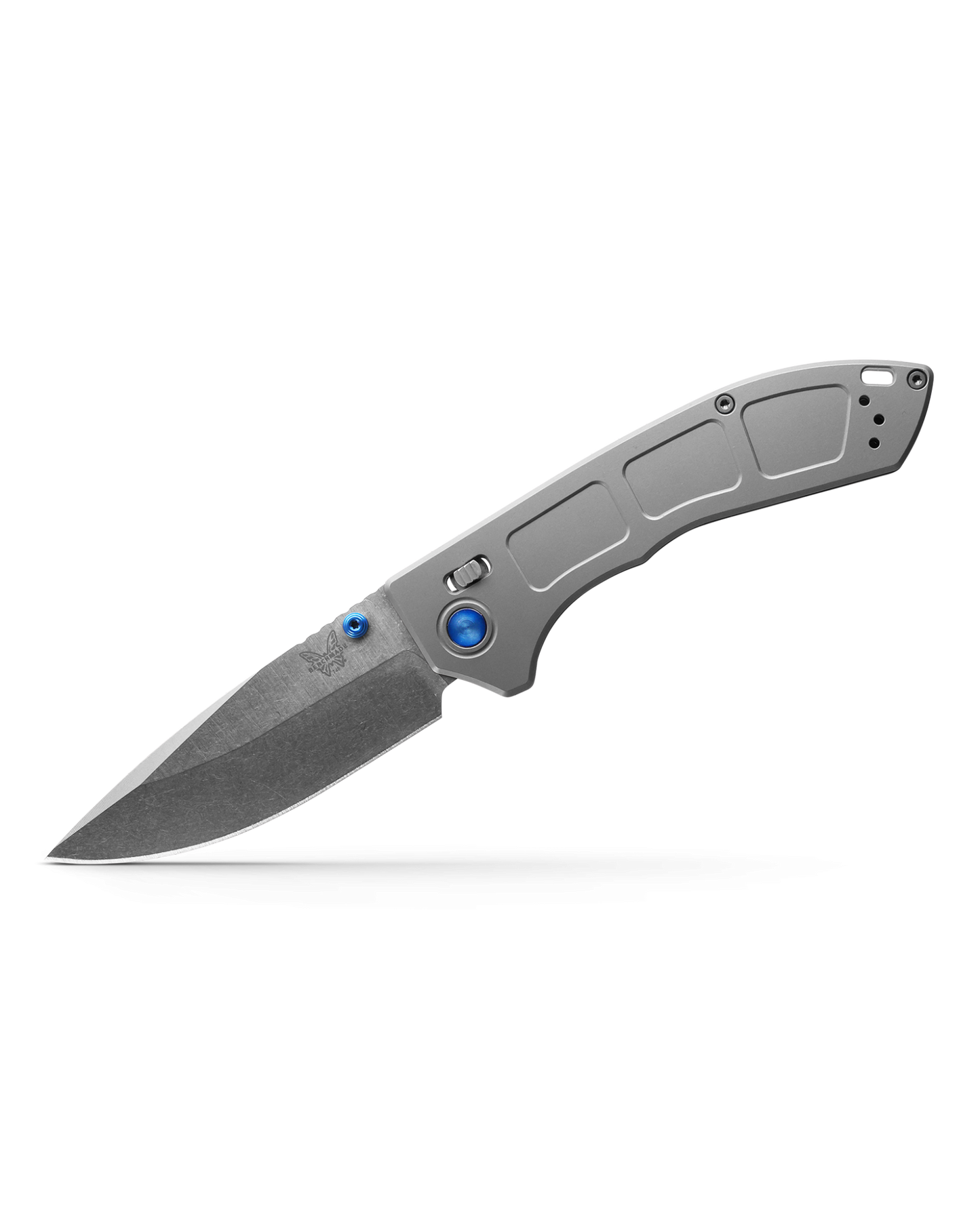 Benchmade 748 NARROWS Folding Knife 3.43" Satin M390 Titanium Anodized Blue Hardware