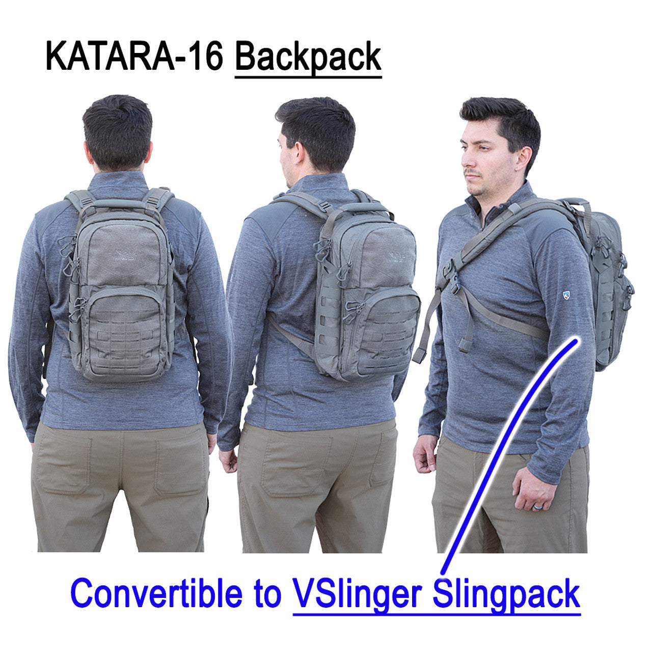 Vanquest KATARA-16 EveryDay Carry Backpack / Sling-Pack - Wolf Gray