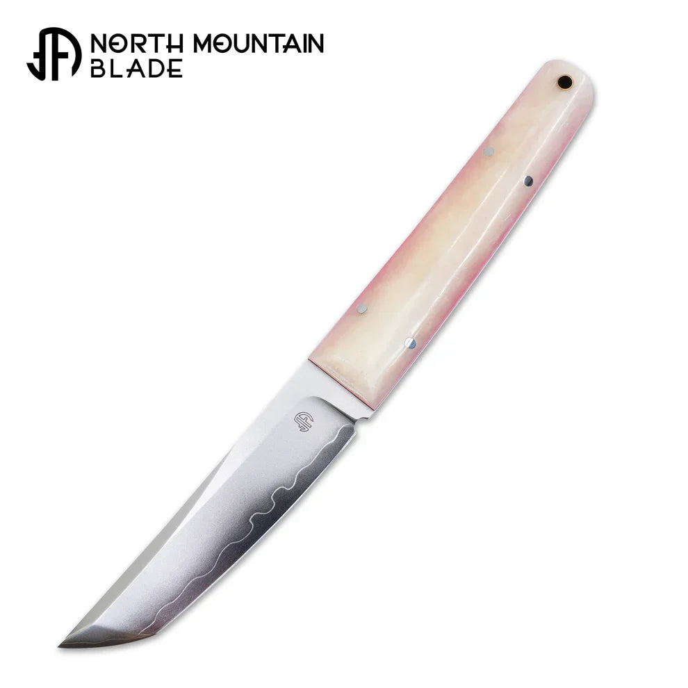 North Mountain Blade ChopMiniFixed-CamelBone front view fixed blade knife