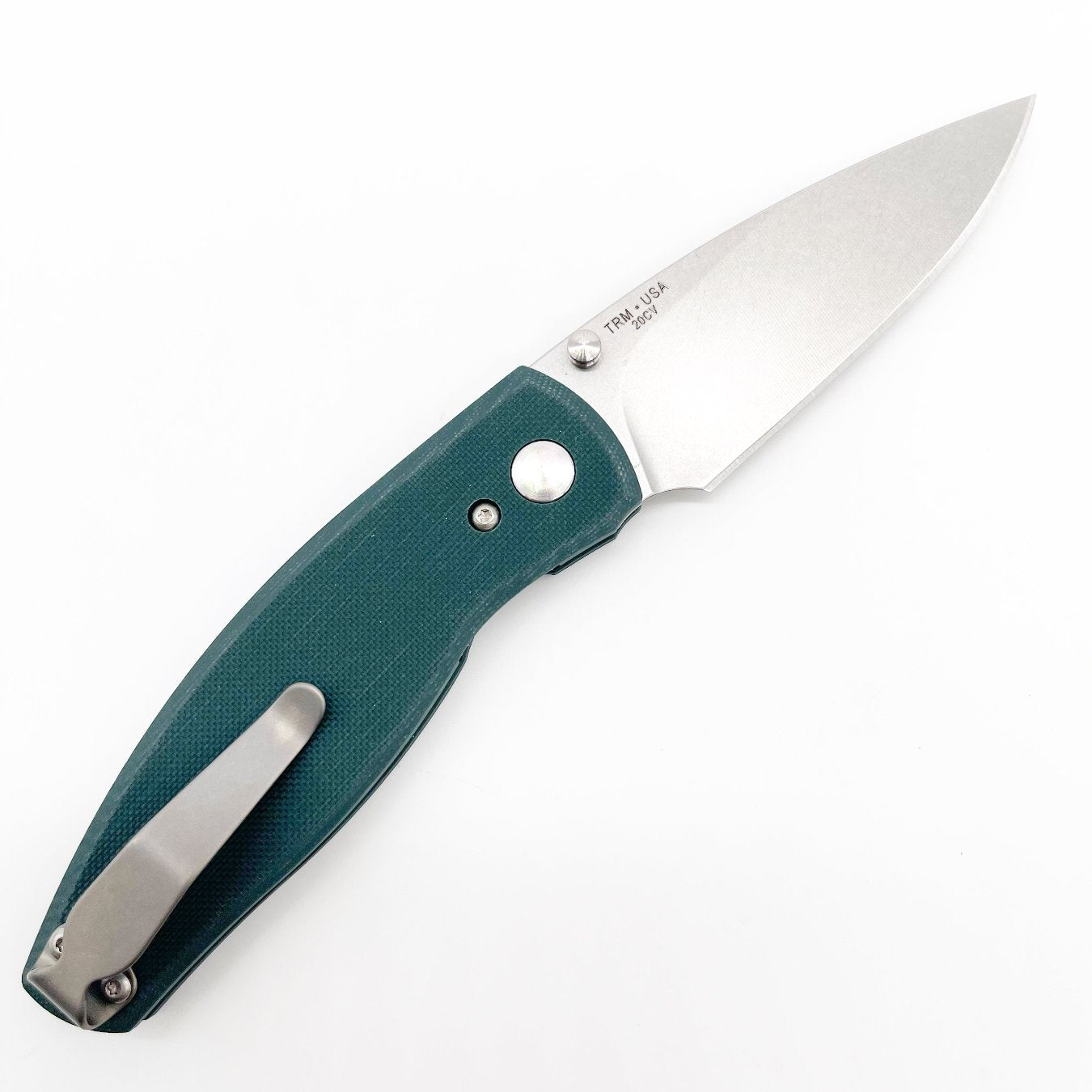 Three Rivers Mfg Neutron 2 Folding Knife 3in 20CV Steel Forrest Green Textured G10 Handles