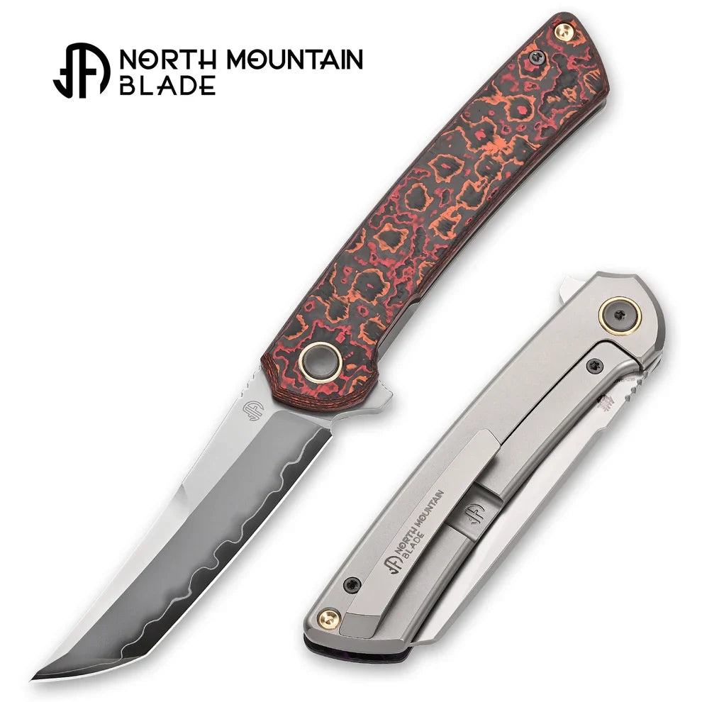 North Mountain Zero 3.5" Tanto Red Black Ceramic Carbon Fiber Handle w/ Smooth Flippers