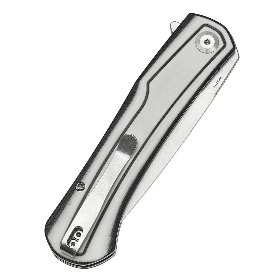 Tenable Kratos T1024A5 – 3.79" Nitro-V Stonewashed Drop Point Blade, Black & White G10 Handle, Liner Lock – Designed by Ostap Hel