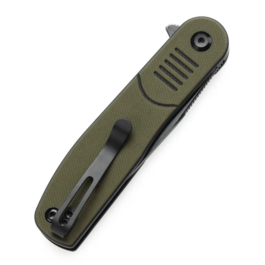 Tenable Einar Folding Knife 3.13" Blackwash Nitro-V Blade, Olive Green & Black G10 Handle - T2072A1