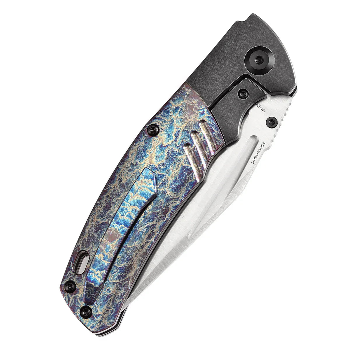 Kansept Hinterland 3.58" CPM S35VN Blackwash Titanium + Lightning Strike Finished Titanium Inlay Black,Blue K1057A5