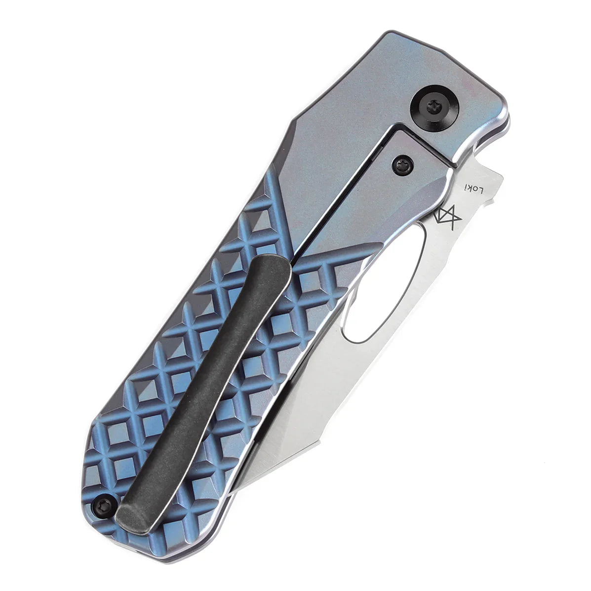 Kansept Loki 2.99" CPM S35VN Blue Anodized Titanium with Frag Pattern K1058B6