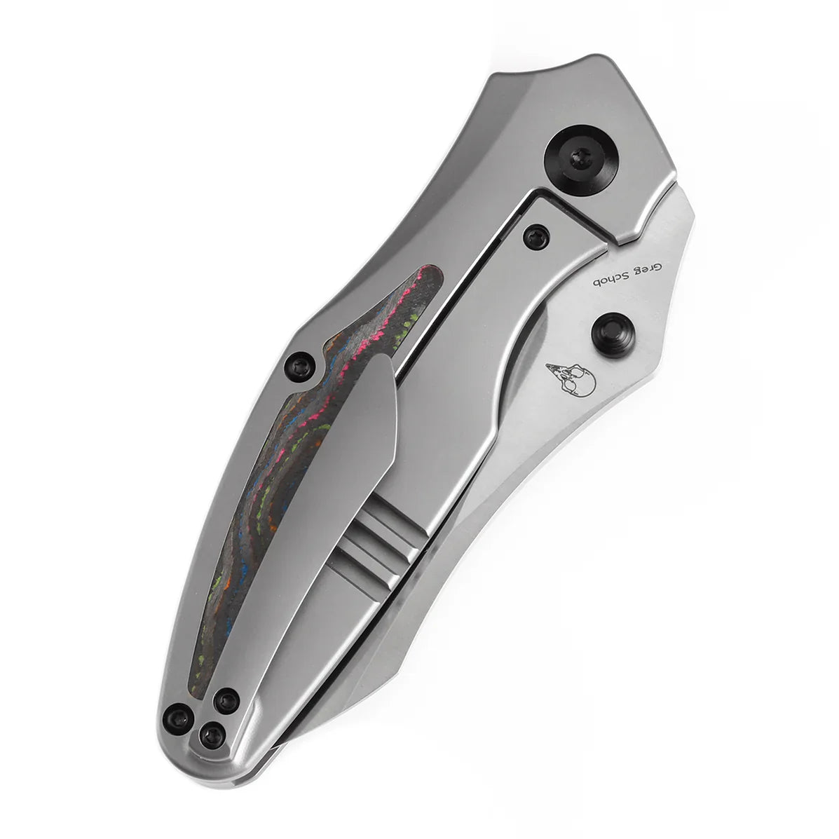 Kansept Baba Yaga 3.06" CPM 20CV Bead Blasted Titanium + 80S Camo Carbon Inlay Yellow, Blue K1074A4