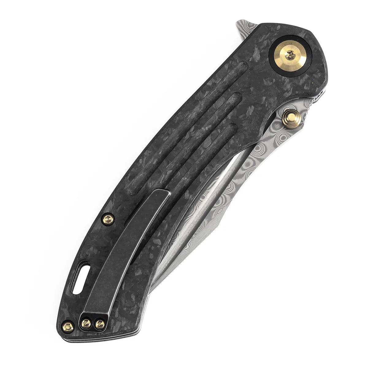 Kansept Pretatout 3.56" Damascus Shred Carbon Fiber Black K1032D2