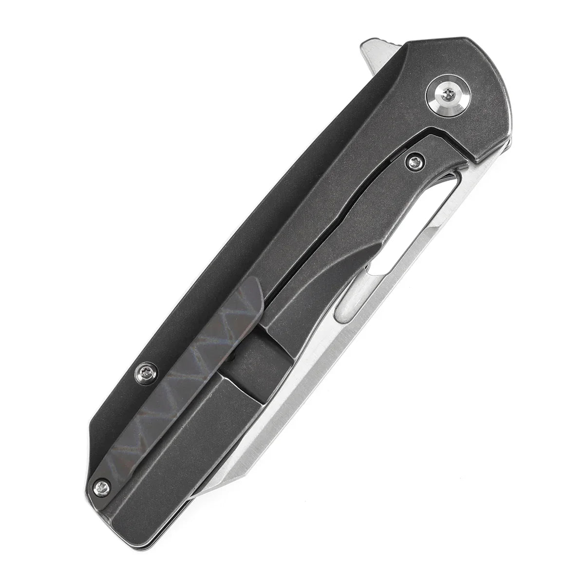 KANSEPT Shard K1006A22 – Satin CPM-S35VN Blade, Tiger Stripe Flamed Titanium + Black Stonewashed Titanium Handle, Kim Ning Design
