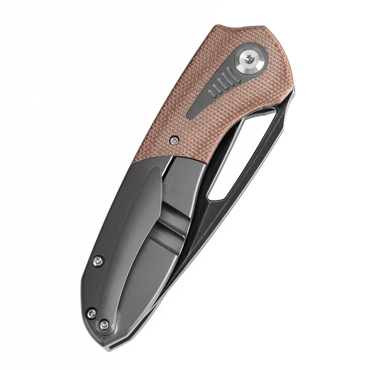 Kansept Thoth 3.14" Blackwash CPM 20CV Gray Anodized Titanium +Brown Micarta Gray BrownK1075T2