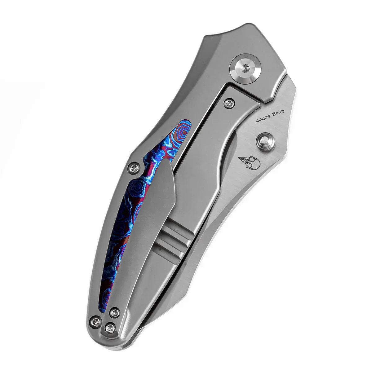 Kansept Baba Yaga 3.06" CPM 20CV Bead Blasted Titanium + Timascus Inlay Blue K1074A7
