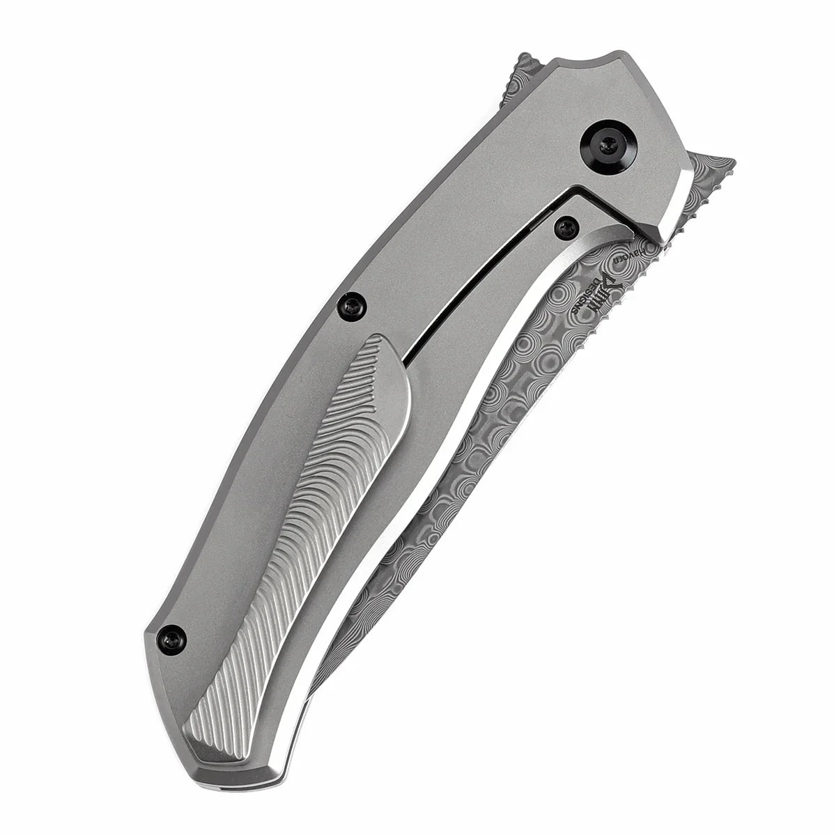 Kansept HAVÃƒËœRN 3.48" Damascus Titanium+Arctic Storm Fat Carbon Inlay Black and white K1069A3
