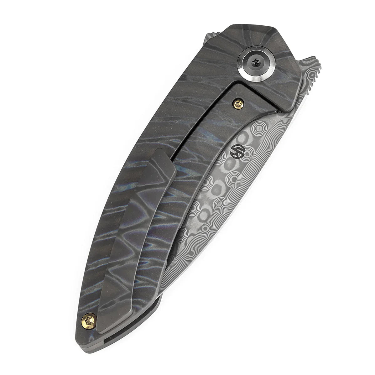 Kansept ODD 21 3.08" Damascus Titanium with Tiger Stripe Finish Grey K1077A5