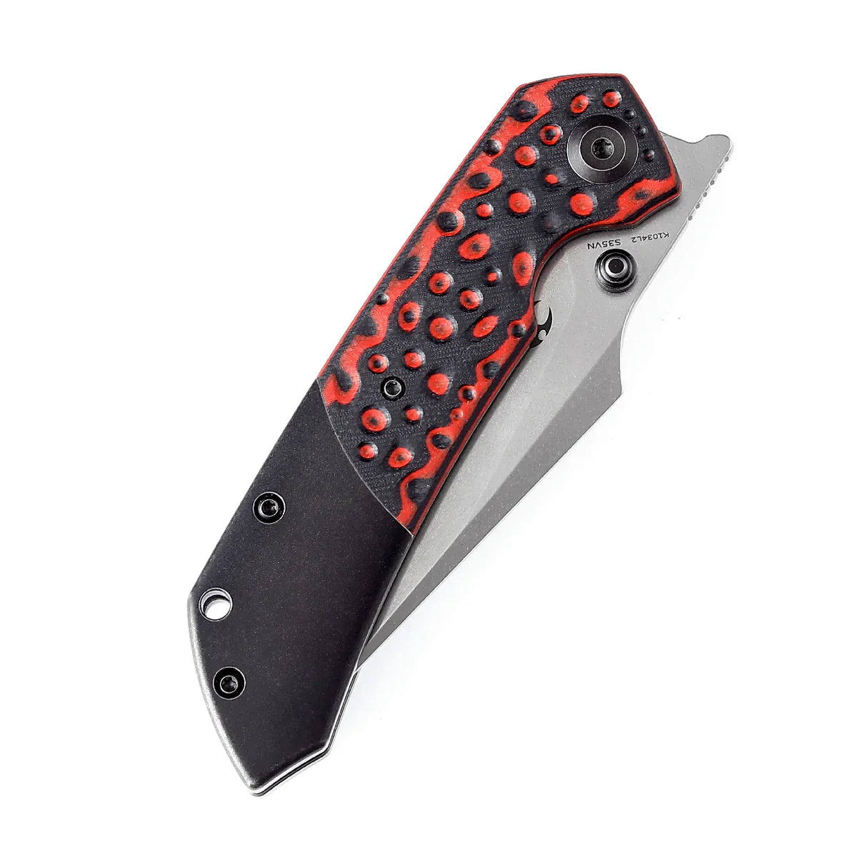 Kansept  Fenrir (Left-handed) 3.48" Stonewashed CPM-S35VN Black Stonewashed Titanium + Red Black G10 K1034L2