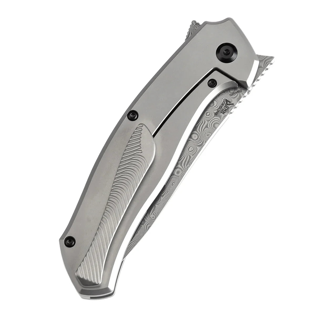 Kansept HAVÃƒËœRN 3.48" Damascus Titanium + Black and White Carbon Fiber Inlay Black and white K1069A1