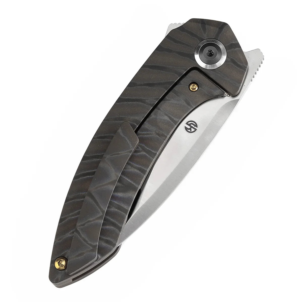 Kansept ODD 21 3.08" Satin CPM 20CV Titanium with Tiger Stripe Finish K1077A4