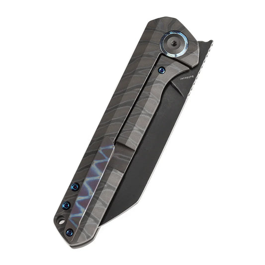 Kansept Bulldozer 3.56" CPM-20CV Tiger Stripe Flamed Titanium Blue K1028A6
