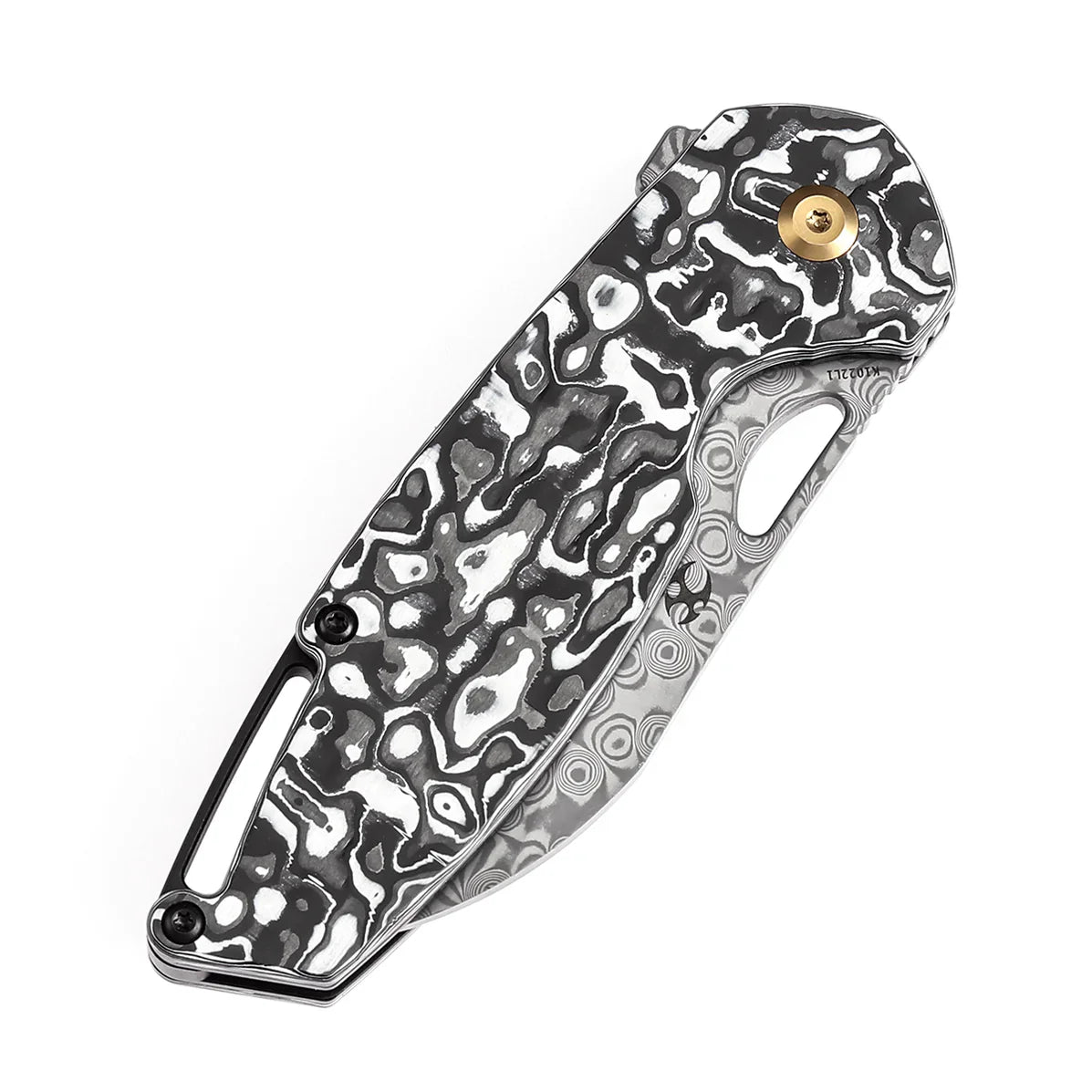 Kansept Knives Model 6 Left-handed 3.1" Damascus Black White Carbon Fiber K1022L1