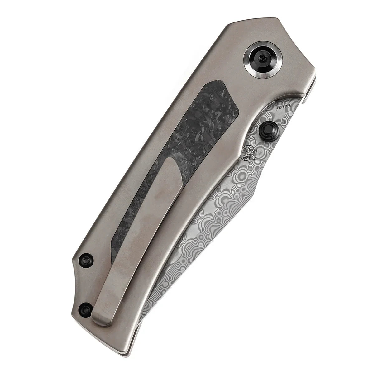 Kansept Fermi 3.11" Damascus FatCarbon Dark Matter Glow Carbon Fiber Grey Black K1122A2