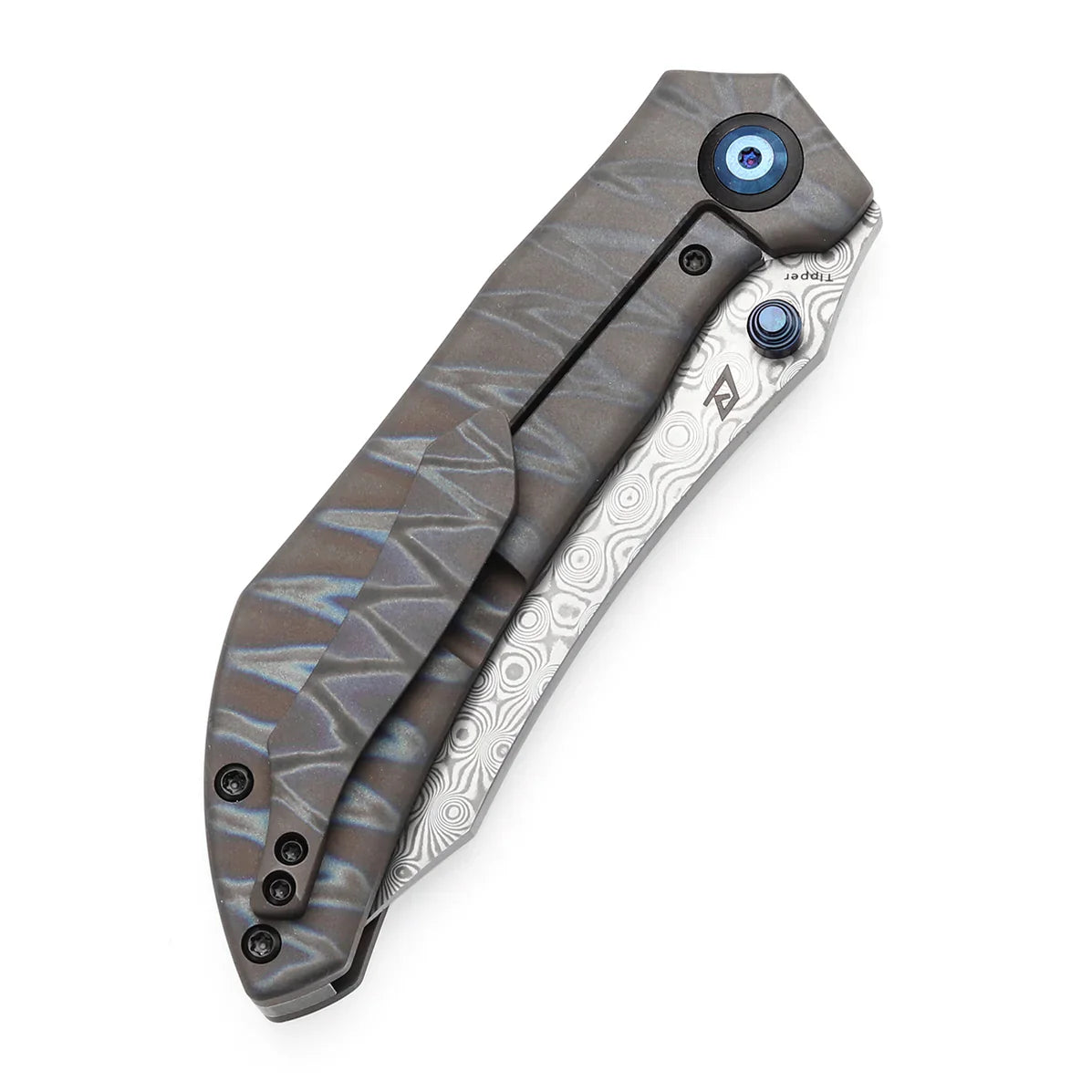 Kansept Tipper 3.38" Damascus Titanium with Tiger Stripe Finish Grey K1079A4