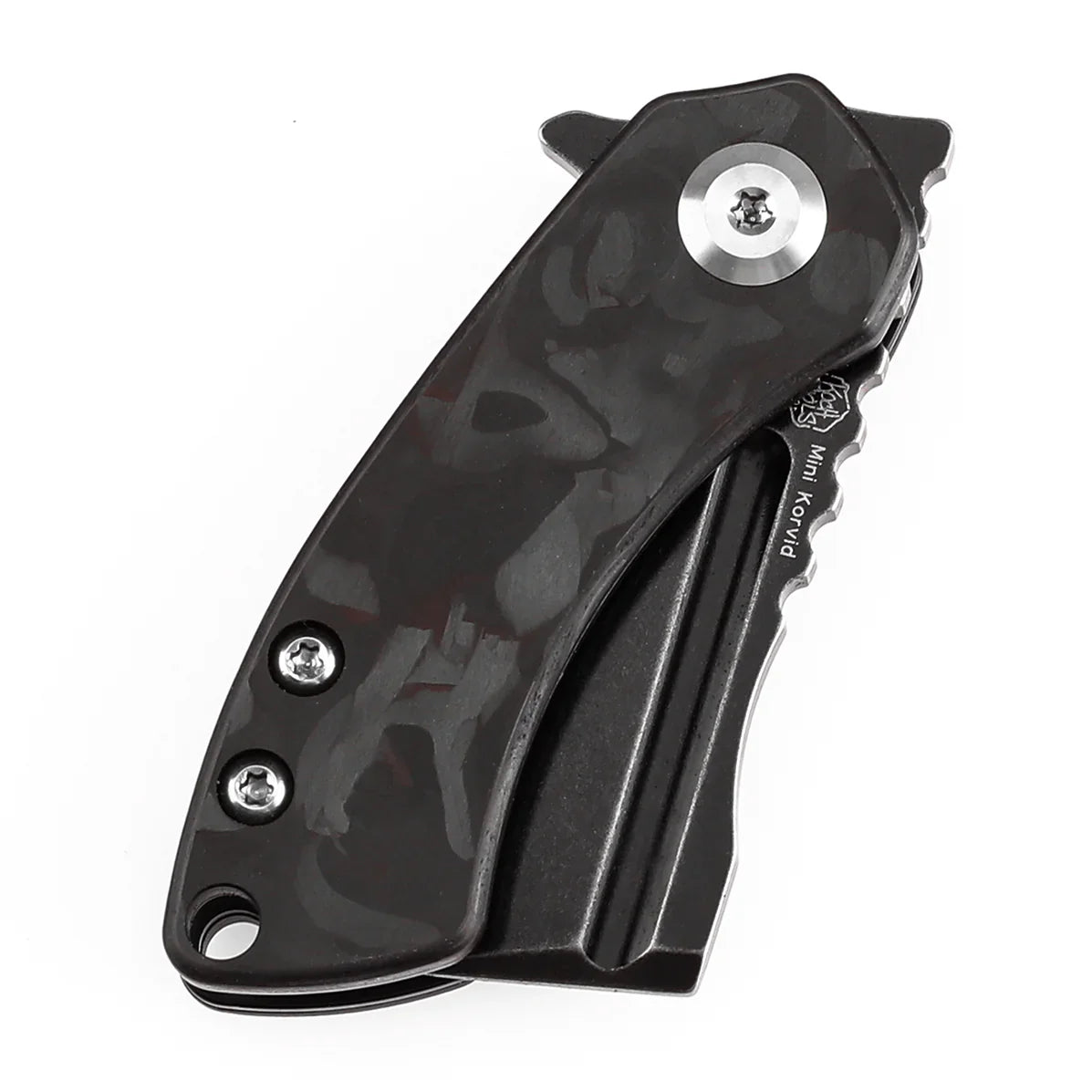 Kansept Mini Korvid 1.45" Blackwash CPM S35VN Black and Red Carbon Fiber  K3030A13