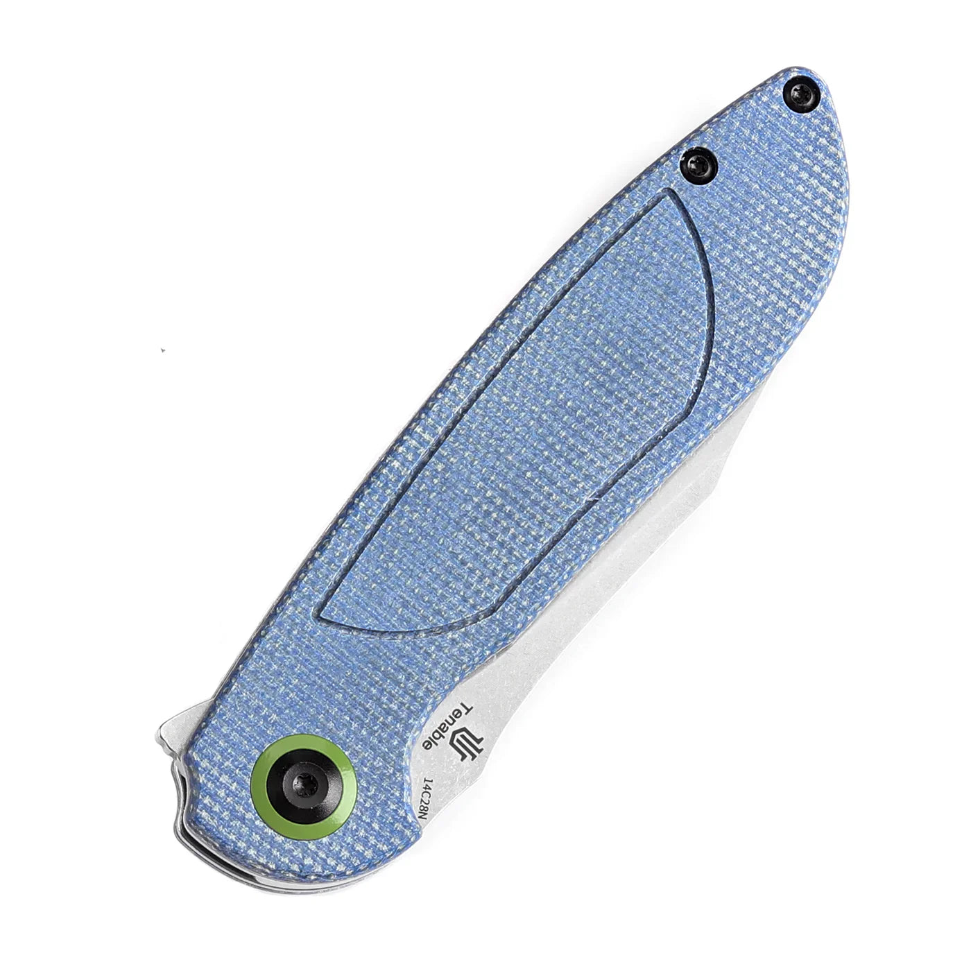 Kansept Prometheus 3.29" Stonewashed 14C28N Blue Micarta T1040A3