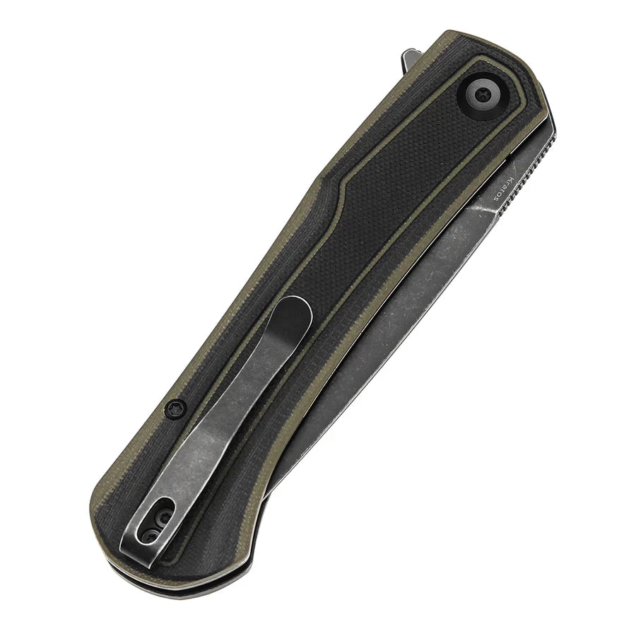 Tenable Kratos T1024A4 – 3.79" Nitro-V Blackwash Drop Point Blade, Black & Green G10 Handle, Liner Lock – Designed by Ostap Hel
