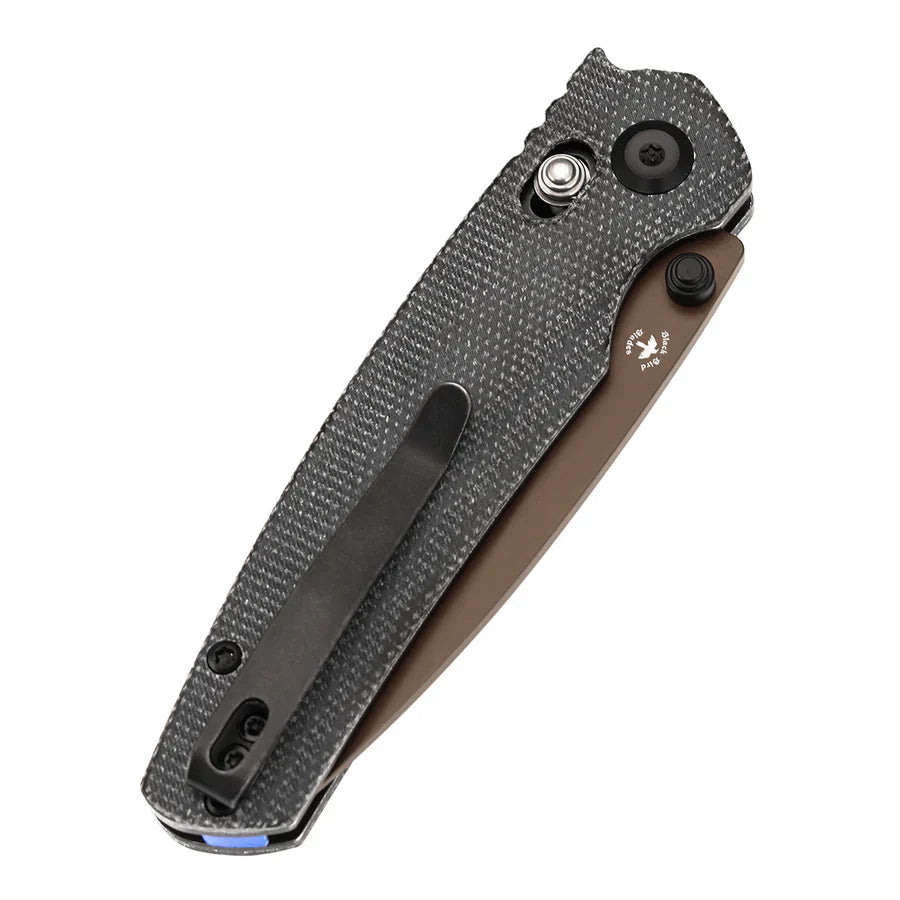 Tenable Raven T2109V6 – 3.14" Rose Gold Coated 14C28N Drop Point Blade, Black Micarta Handle, Crossbar Lock – Designed by Black Bird Blades